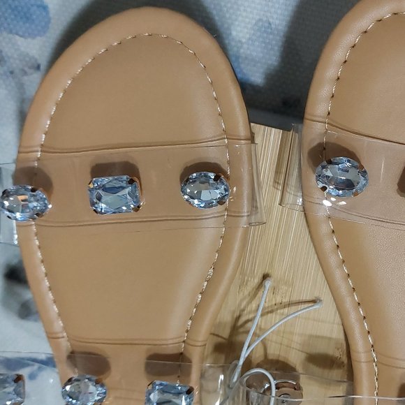 Fifth & Luxe Clear Bling Studded Rhinestone Clear Sandals SIZE 7 Cushioned Insol - Picture 5 of 9